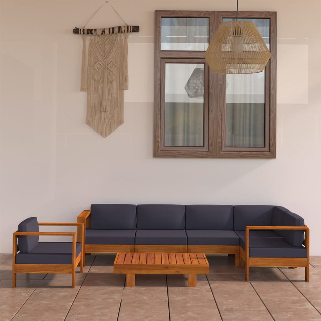 vidaXL 7-tlg. Garten-Lounge-Set mit Dunkelgrauen Auflagen Akazienholz