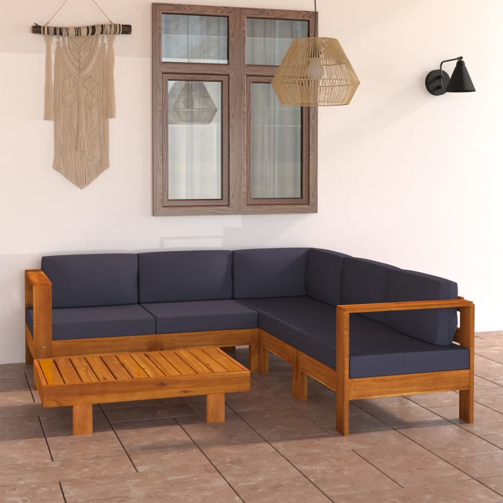 6-tlg. Garten-Lounge-Set mit Dunkelgrauen Auflagen Akazienholz