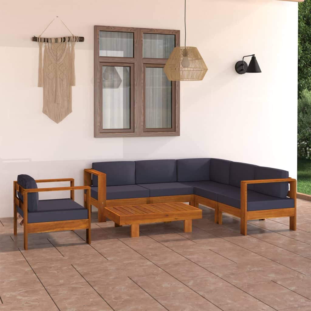 vidaXL 7-tlg. Garten-Lounge-Set mit Dunkelgrauen Auflagen Akazienholz