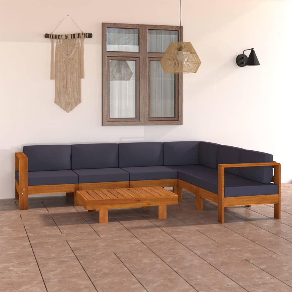 7-tlg. Garten-Lounge-Set mit Dunkelgrauen Auflagen Akazienholz kaufen