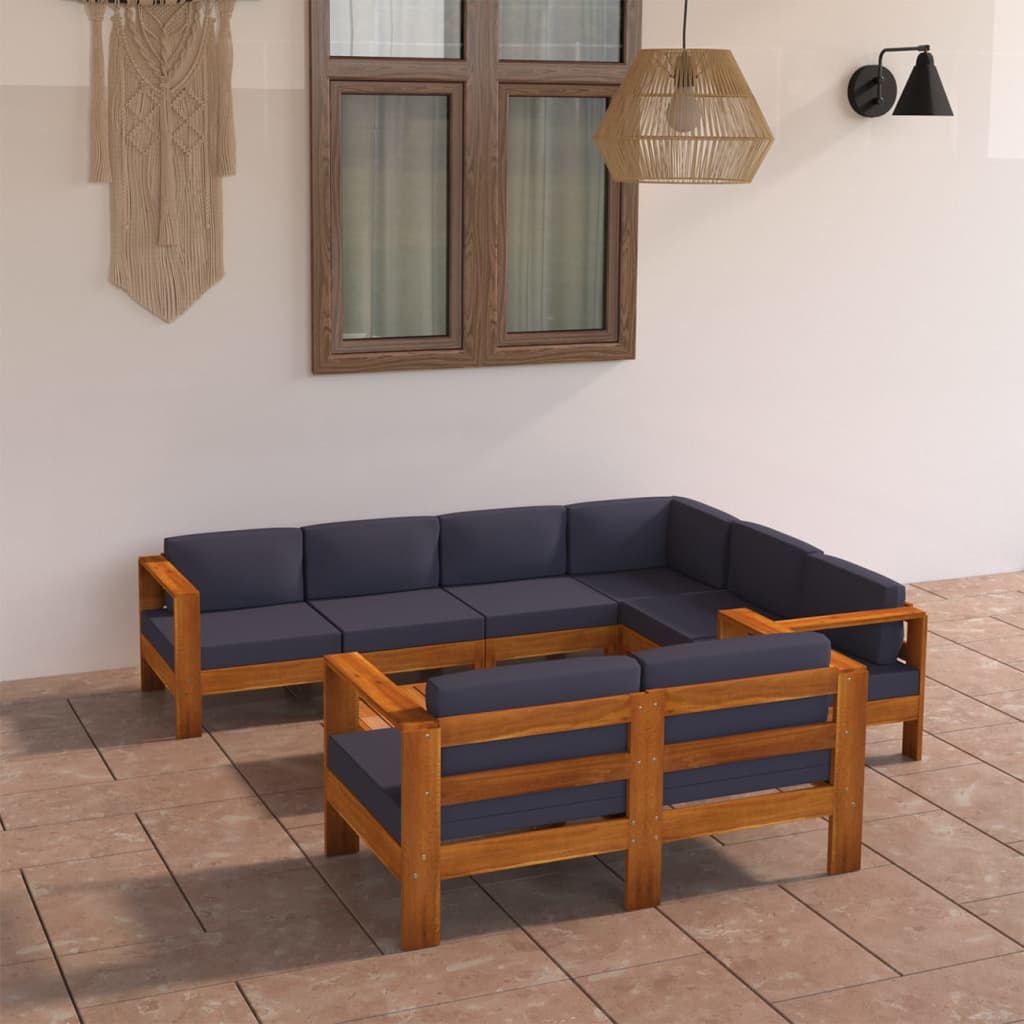 vidaXL Set mobilier grădină perne gri închis, 8 piese, lemn acacia acacia imagine model 2022