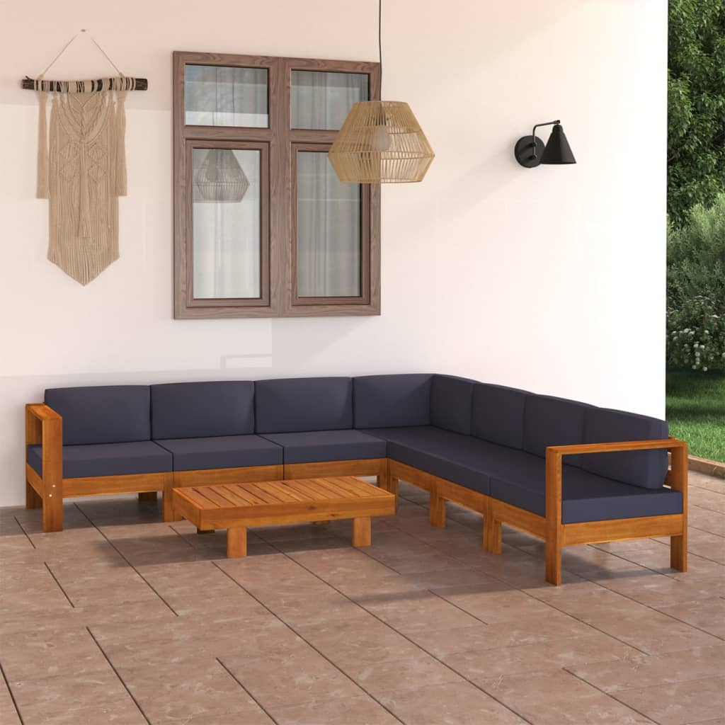 vidaXL 8-tlg. Garten-Lounge-Set mit Dunkelgrauen Auflagen Akazienholz