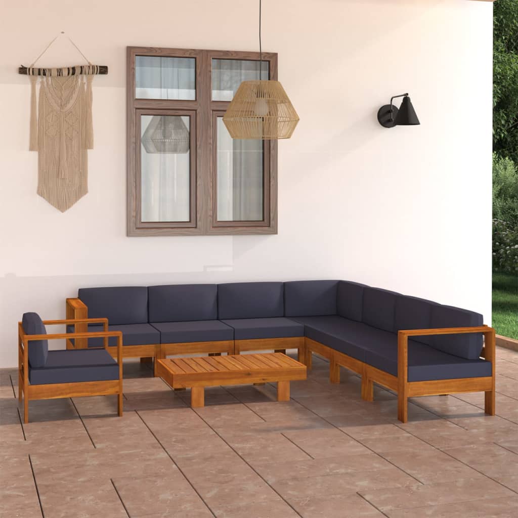 vidaXL 9-tlg. Garten-Lounge-Set mit Dunkelgrauen Auflagen Akazienholz