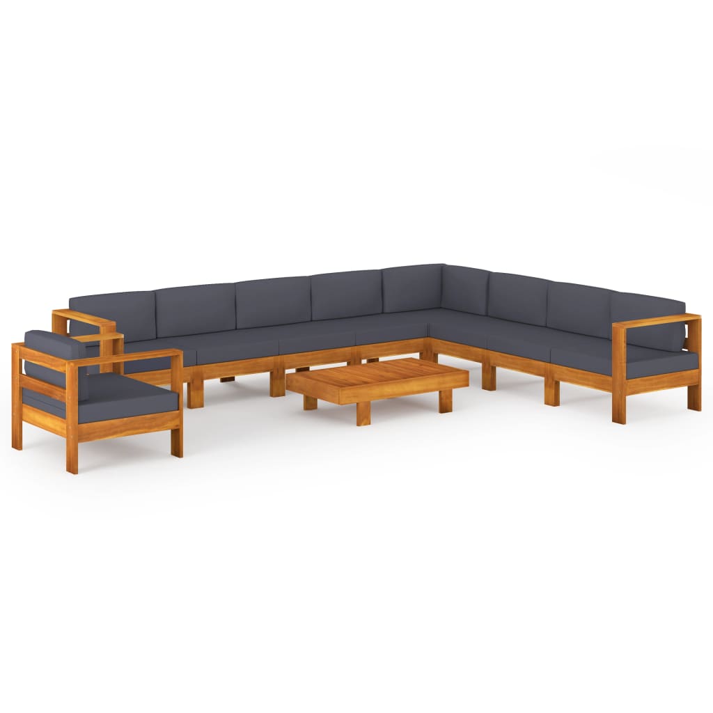 

vidaXL 10 Piece Patio Lounge Set with Dark Gray Cushions Acacia Wood