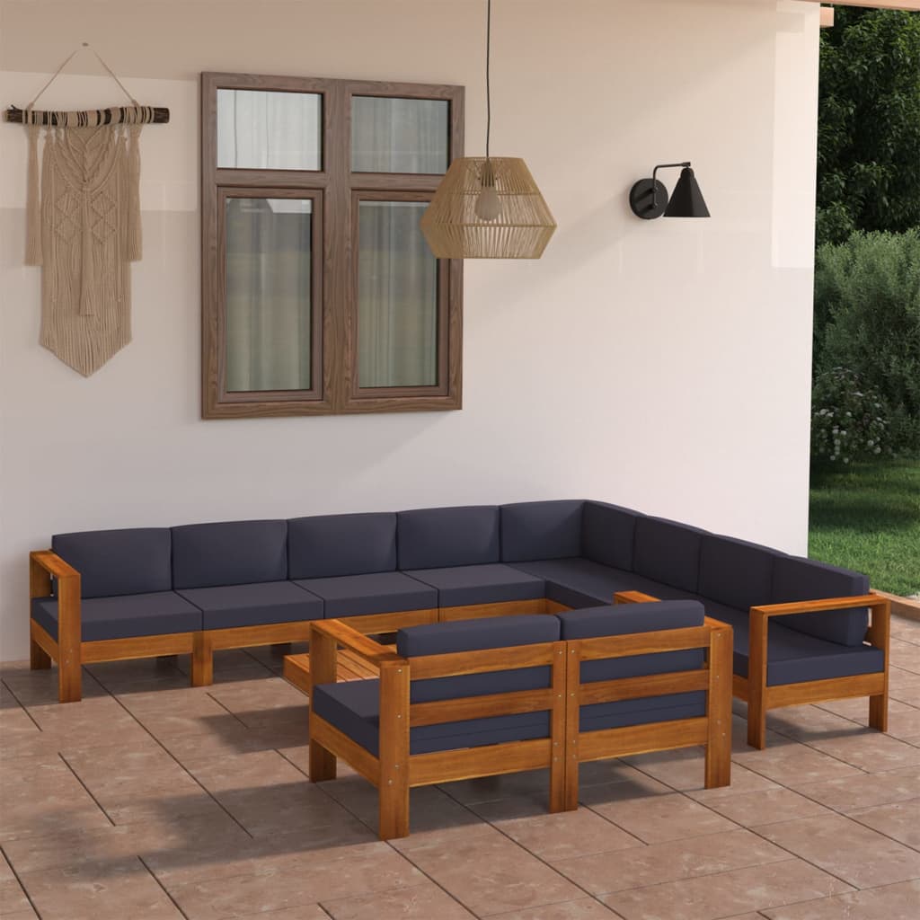 vidaXL 10-tlg. Garten-Lounge-Set mit Dunkelgrauen Auflagen Akazienholz