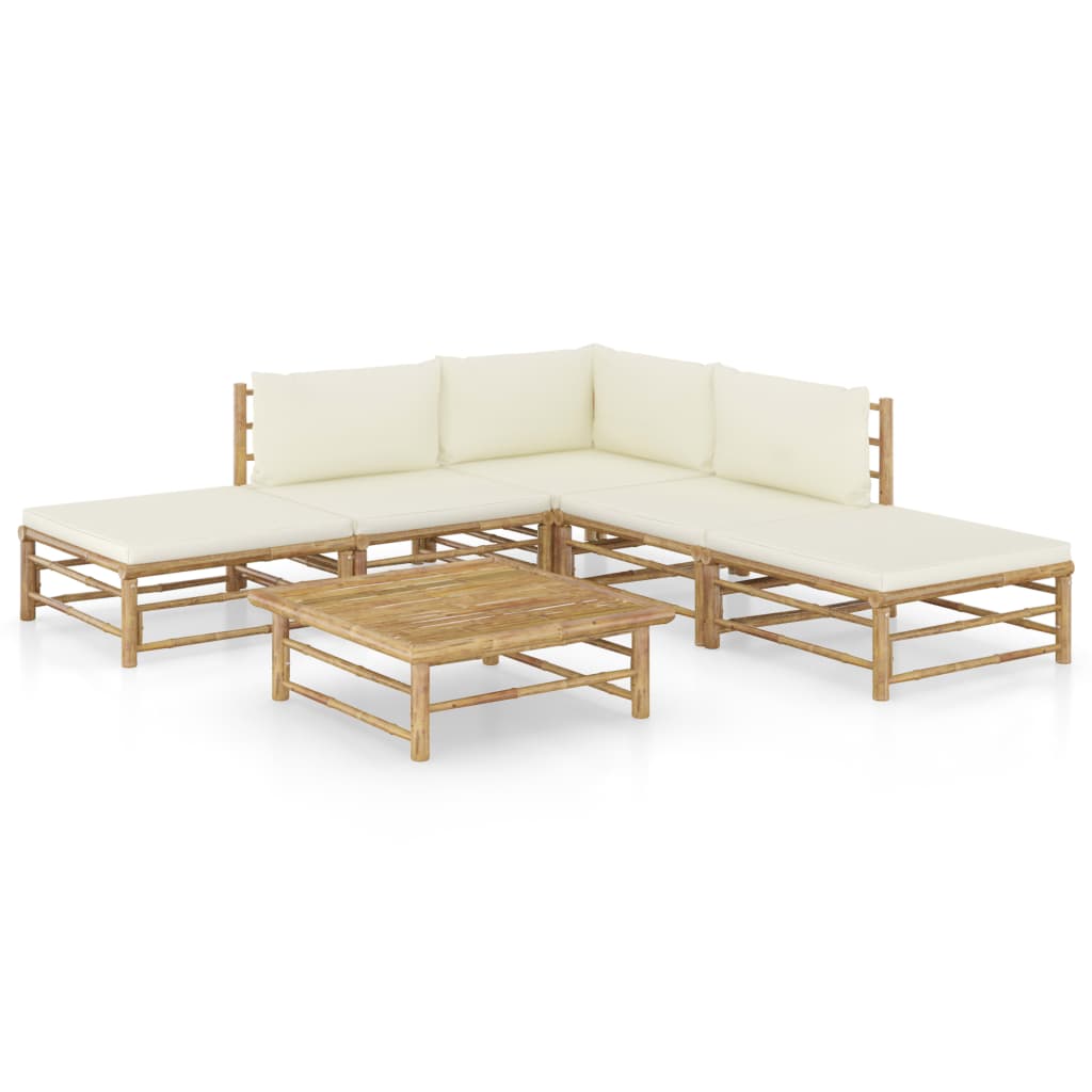vidaXL Set mobilier de grădină cu perne, 6 piese, alb crem, bambus vidaXL