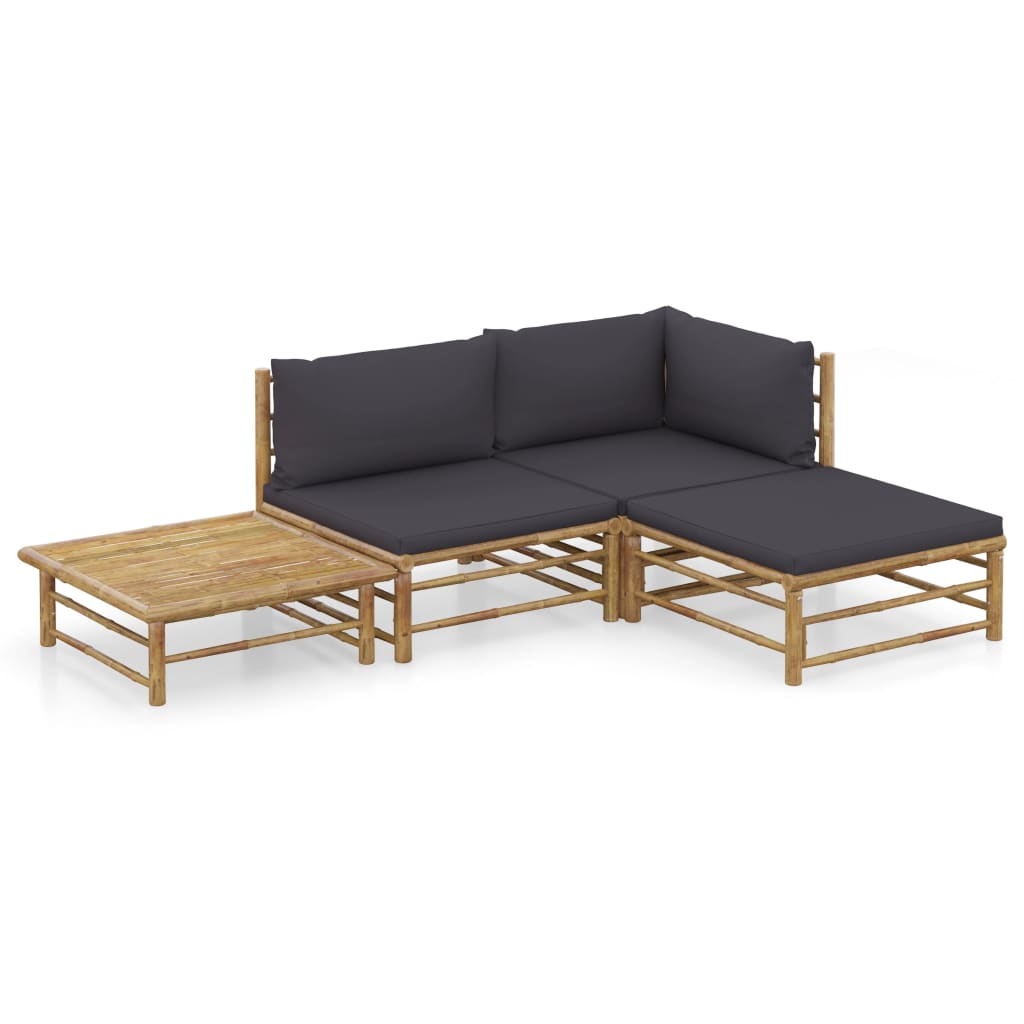 vidaXL Piece Lounge Set with Dark Gray Cushions Bamboo | vidaXL.com