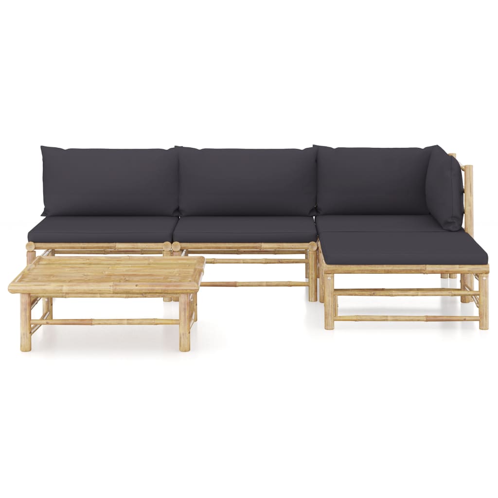 

vidaXL 5-delige Loungeset met donkergrijze kussens bamboe