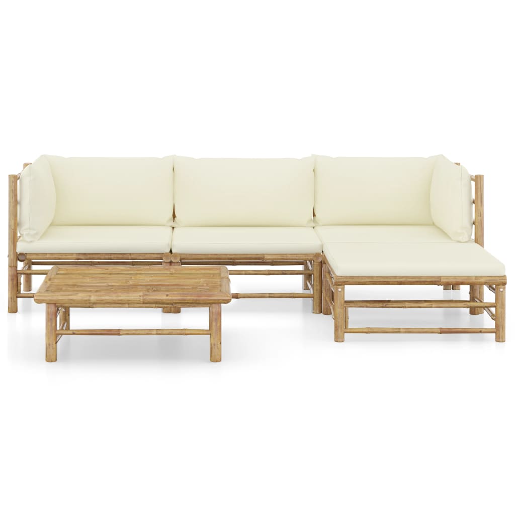 Thumbnail - vidaXL 5-tlg. Garten-Lounge-Set mit Cremeweißen Kissen Bambus