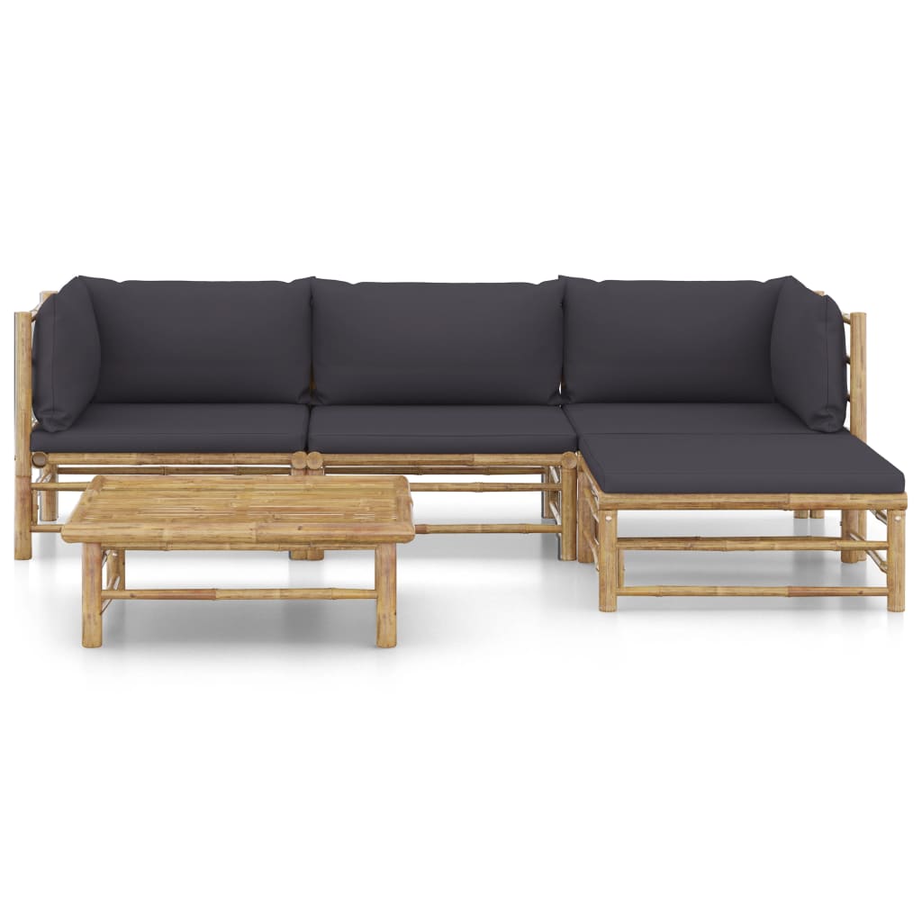vidaXL 5-delige Loungeset met donkergrijze kussens bamboe afbeelding