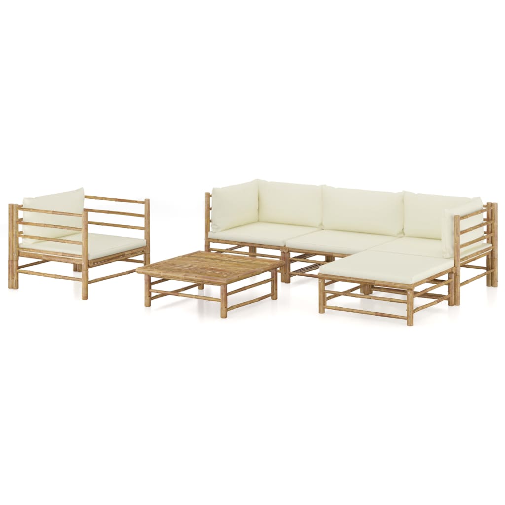 vidaXL Set mobilier de grădină, 6 piese, perne alb crem, bambus vidaXL
