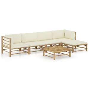 vidaXL 6-osaline aiam&ouml;&ouml;blikomplekt kreemjasvalgete patjadega, bambus