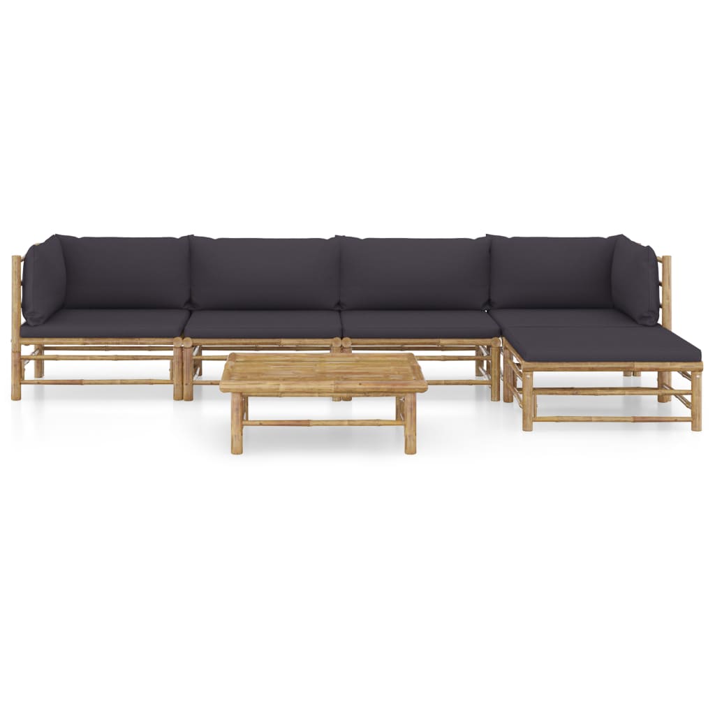 vidaXL 6-delige Loungeset met donkergrijze kussens bamboe afbeelding