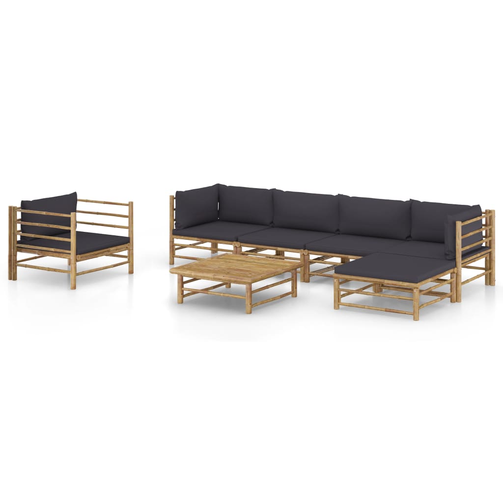 

vidaXL 7 Piece Patio Lounge Set with Dark Gray Cushions Bamboo