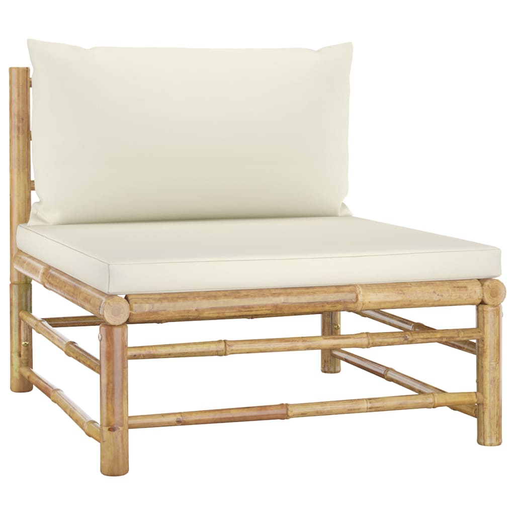 vidaXL 3 Piece Patio Lounge Set with Cream White Cushions Bamboo