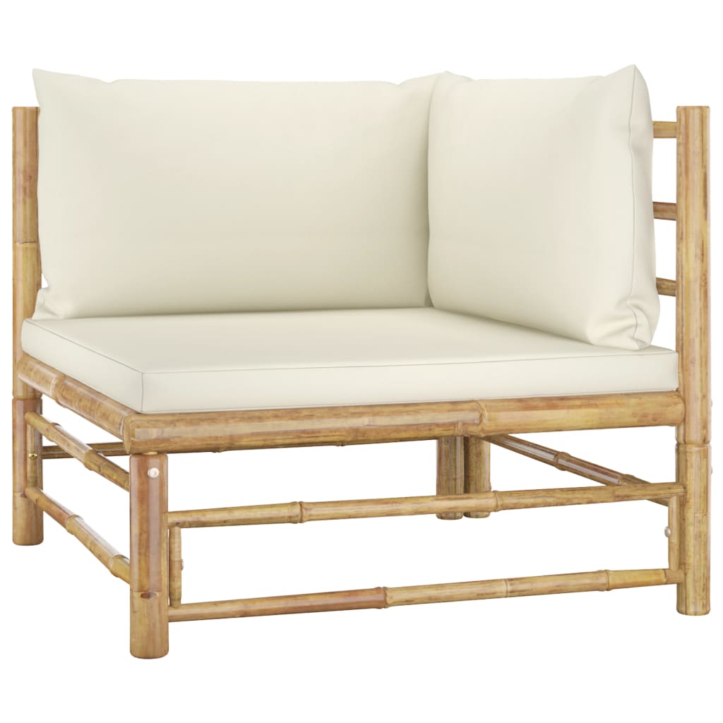 Zestaw wypoczynkowy ogrodowy z bambusa, kremowe poduszki, wymiary: 65x70x60 cm