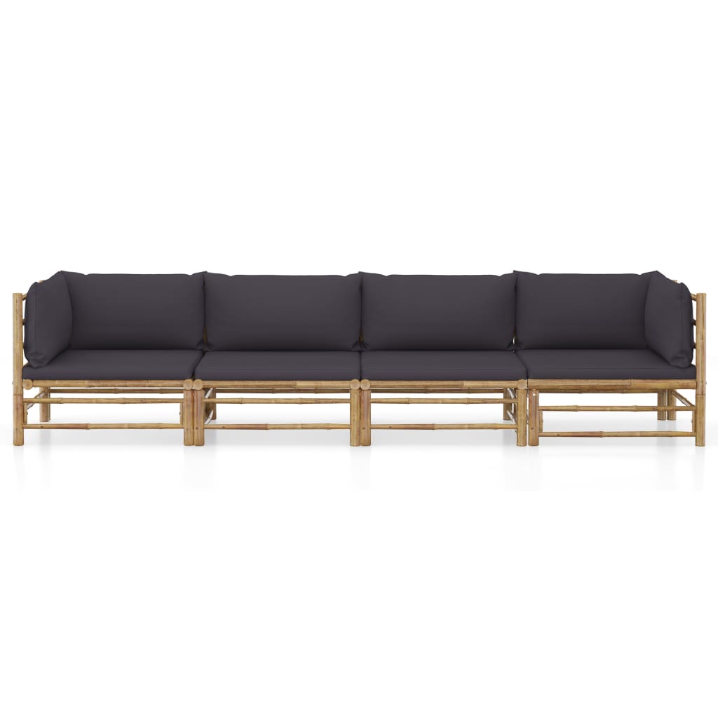 vidaXL 4-delige Loungeset met donkergrijze kussens bamboe afbeelding