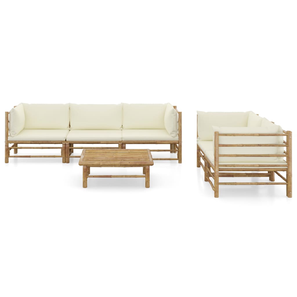 vidaXL 6-delige Loungeset met crèmewitte kussens bamboe afbeelding