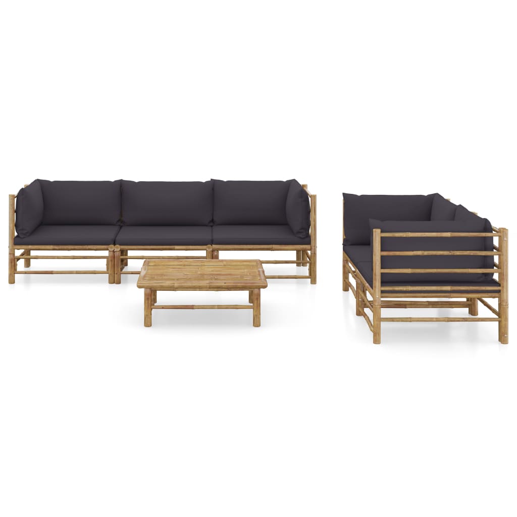 

vidaXL 6-delige Loungeset met donkergrijze kussens bamboe