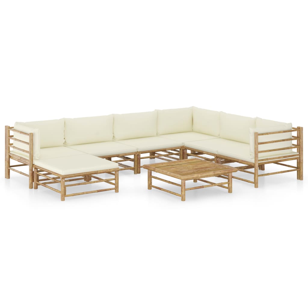 vidaXL Set mobilier de grădină, cu perne alb crem, 8 piese, bambus Alb imagine noua