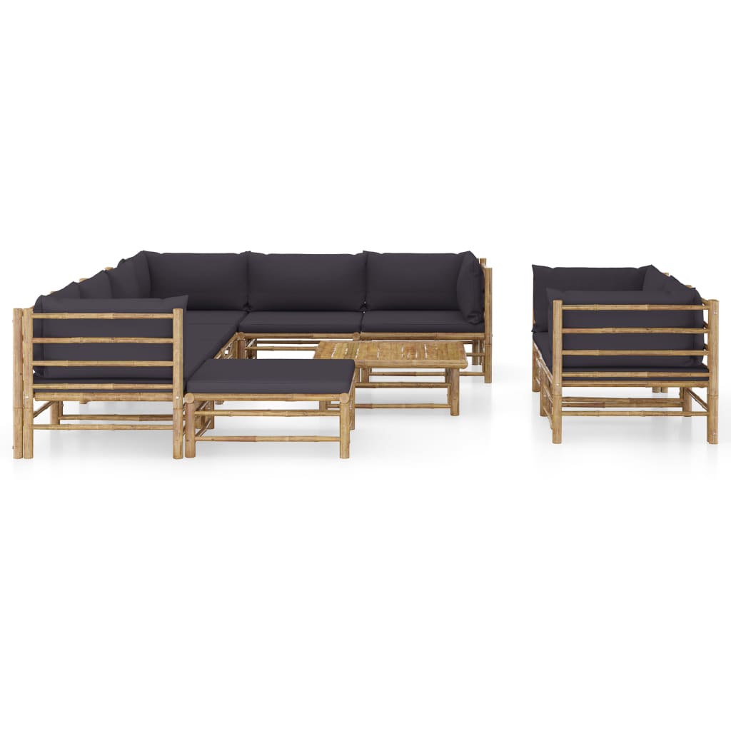 Thumbnail - vidaXL 10-tlg. Garten-Lounge-Set mit Dunkelgrauen Kissen Bambus