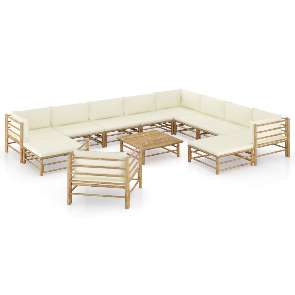 vidaXL Set mobilier de grădină cu perne alb crem, 12 piese, bambus alb imagine model 2022