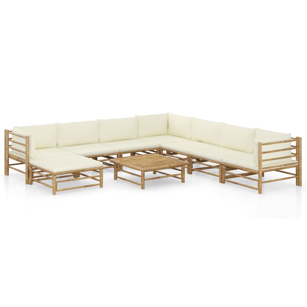 vidaXL Set mobilier de grădină, 9 piese, perne alb crem, bambus vidaXL