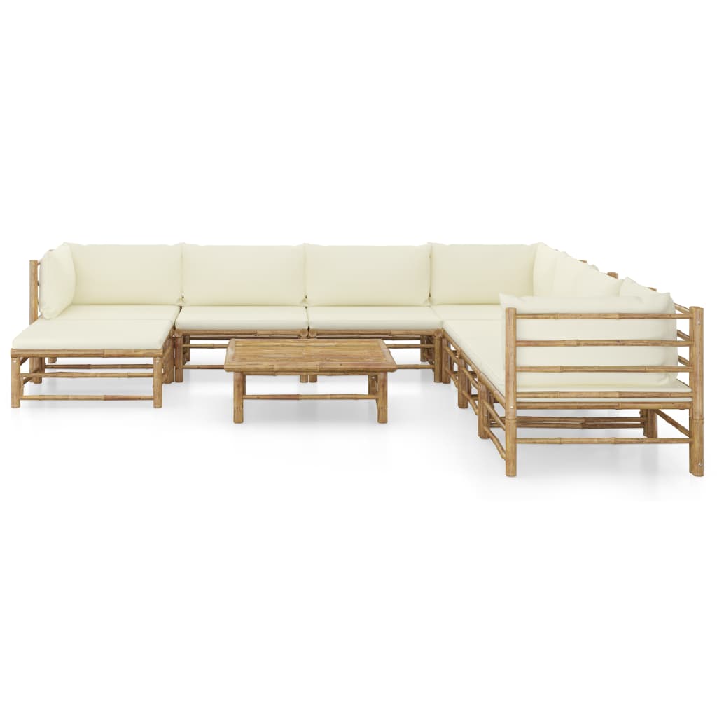 vidaXL Set mobilier de grădină, cu perne alb crem, 9 piese, bambus vidaXL