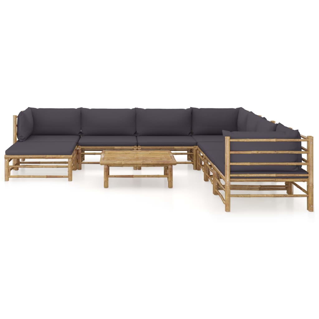 Thumbnail - vidaXL 9-tlg. Garten-Lounge-Set mit Dunkelgrauen Kissen Bambus