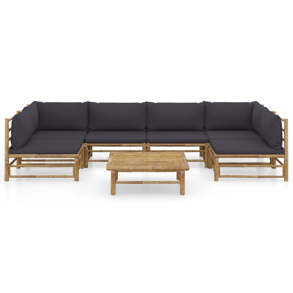vidaXL 7-delige Loungeset met donkergrijze kussens bamboe afbeelding