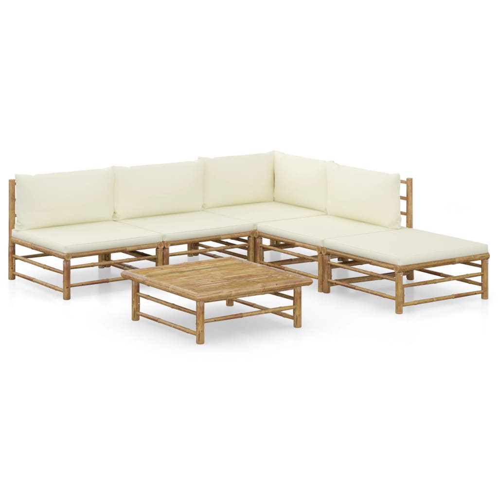 vidaXL 6-tlg. Garten-Lounge-Set mit Cremeweißen Kissen Bambus