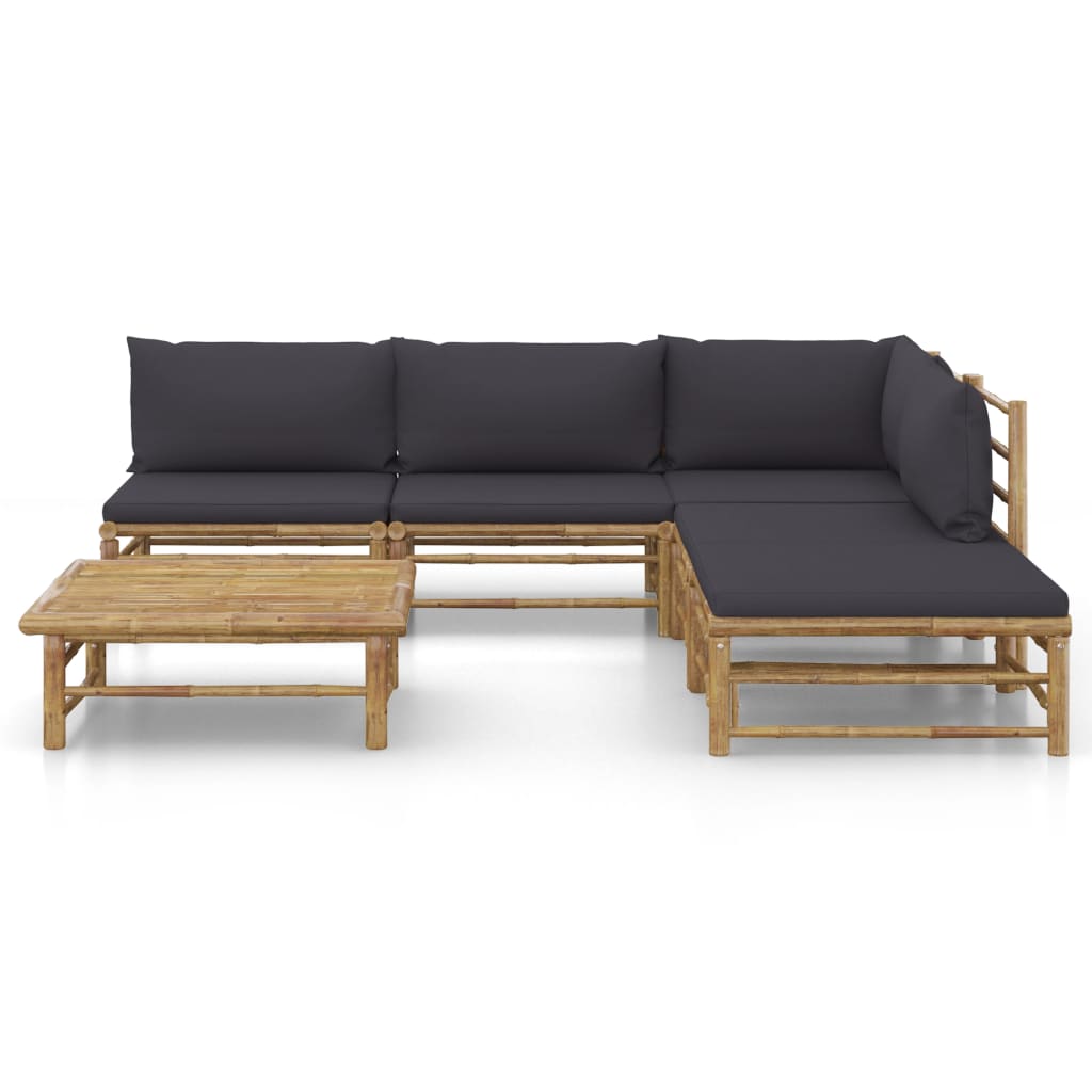 vidaXL 6-delige Loungeset met donkergrijze kussens bamboe afbeelding
