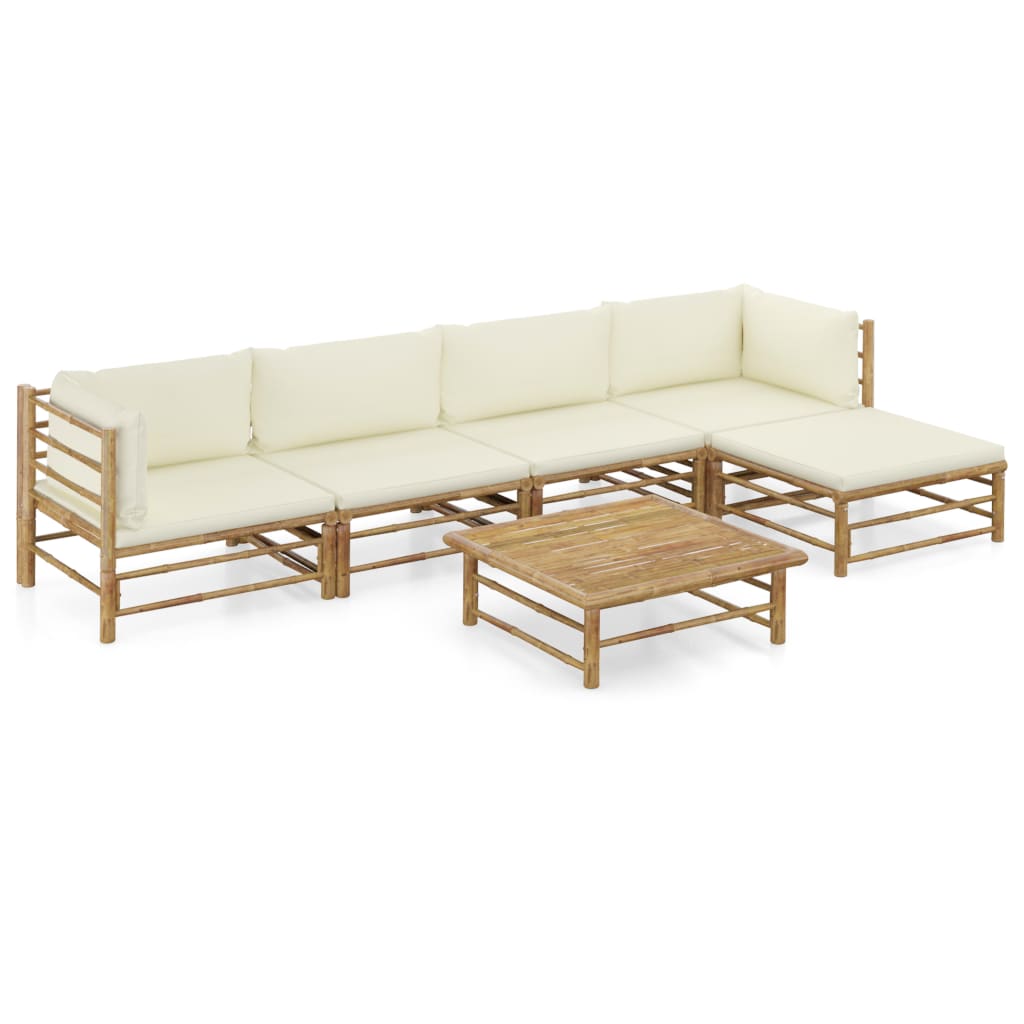 Poza vidaXL Set mobilier de gradina, 6 piese, perne alb crem, bambus