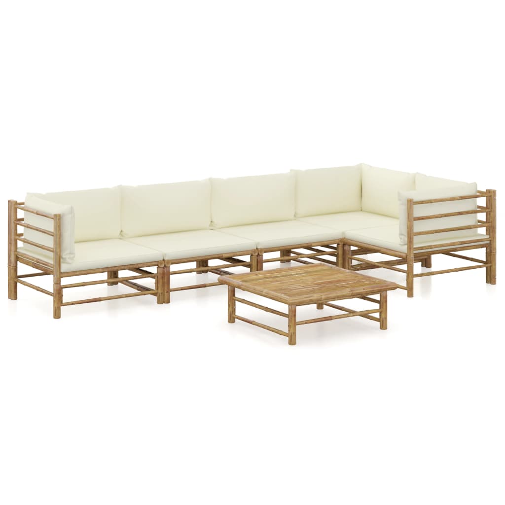 Photos - Garden Furniture VidaXL 6 Piece Patio Lounge Set with Cream White Cushions Bamboo 