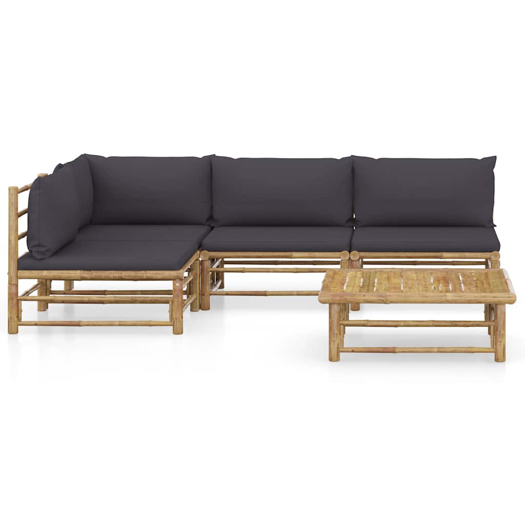 

vidaXL 5-delige Loungeset met donkergrijze kussens bamboe