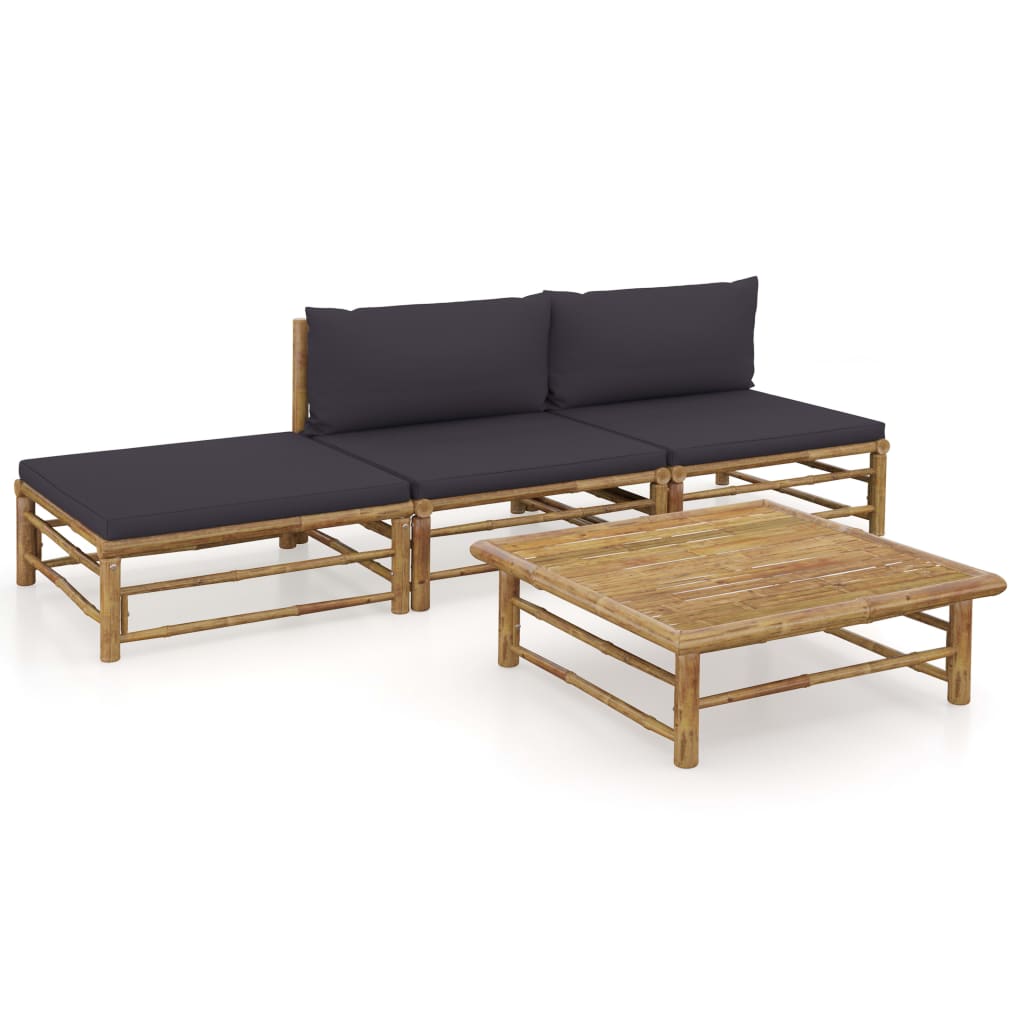 vidaXL 4-tlg. Garten-Lounge-Set mit Dunkelgrauen Kissen Bambus