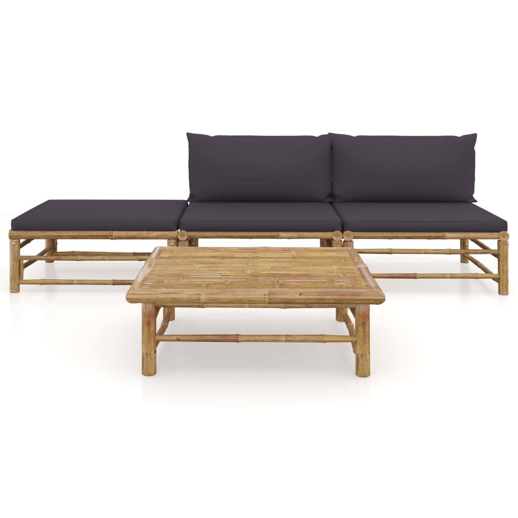 vidaXL 4-delige Loungeset met donkergrijze kussens bamboe afbeelding