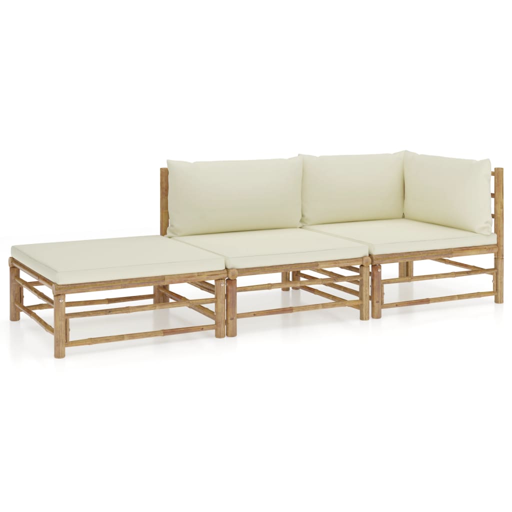 Poza vidaXL Set mobilier de gradina cu perne alb crem, 3 piese, bambus