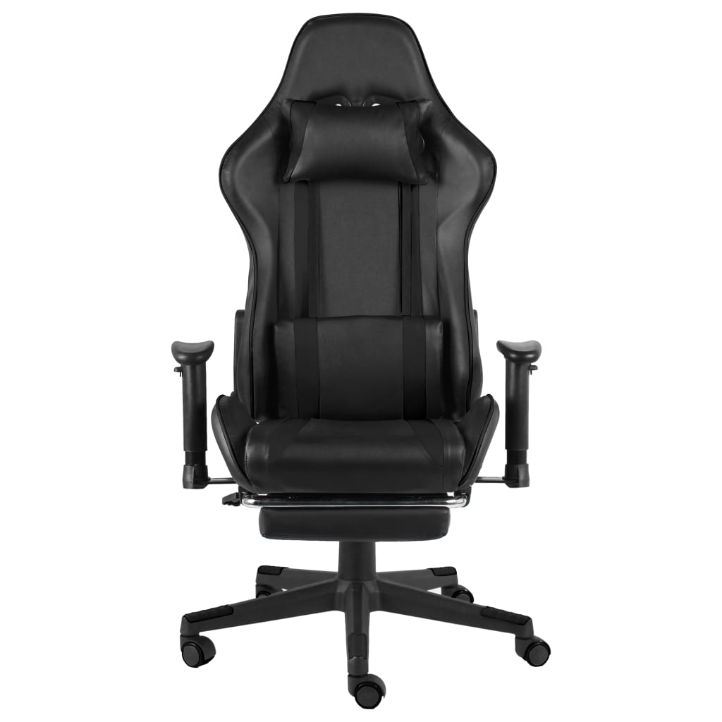vidaXL datorspēļu krēsls ar kāju balstu, grozāms, melns, PVC