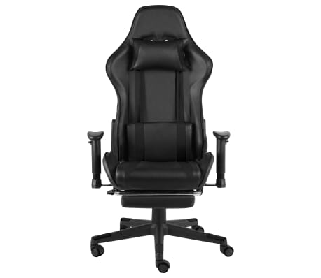 vidaXL Въртящ геймърски стол с подложка за крака, черен, PVC