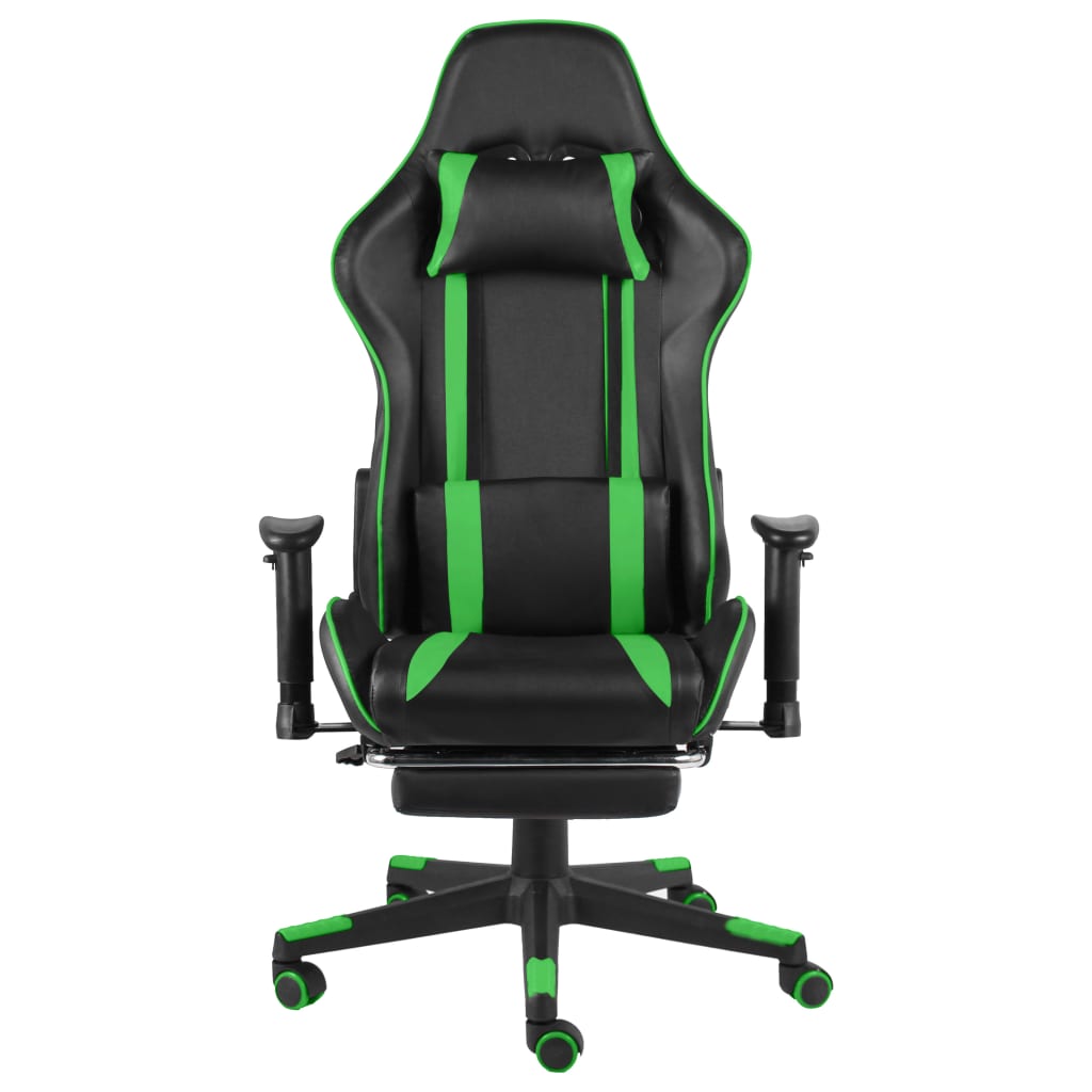 Otočná herní židle s podnožkou zelená PVC