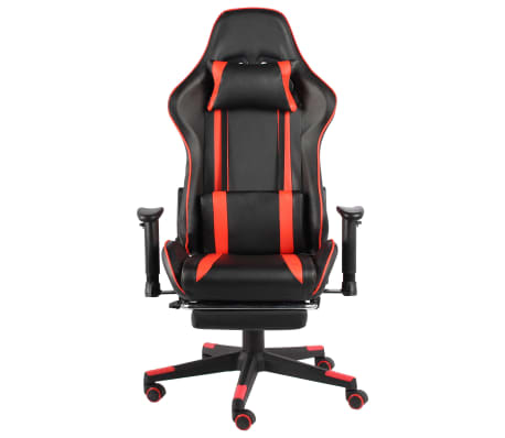 vidaXL Въртящ геймърски стол с подложка за крака, червен, PVC