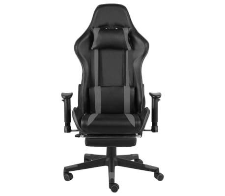 vidaXL Въртящ геймърски стол с подложка за крака, сив, PVC