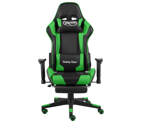 vidaXL Silla gaming giratoria con reposapiés PVC verde