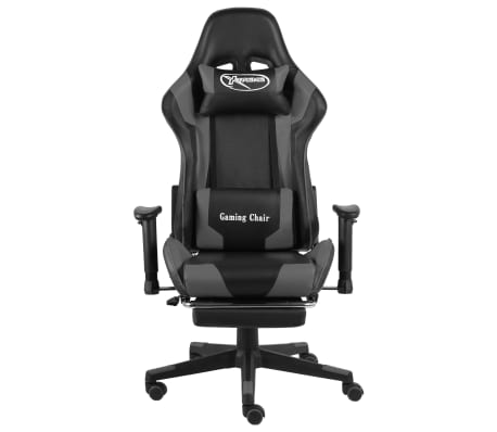 vidaXL datorspēļu krēsls ar kāju balstu, grozāms, pelēks, PVC