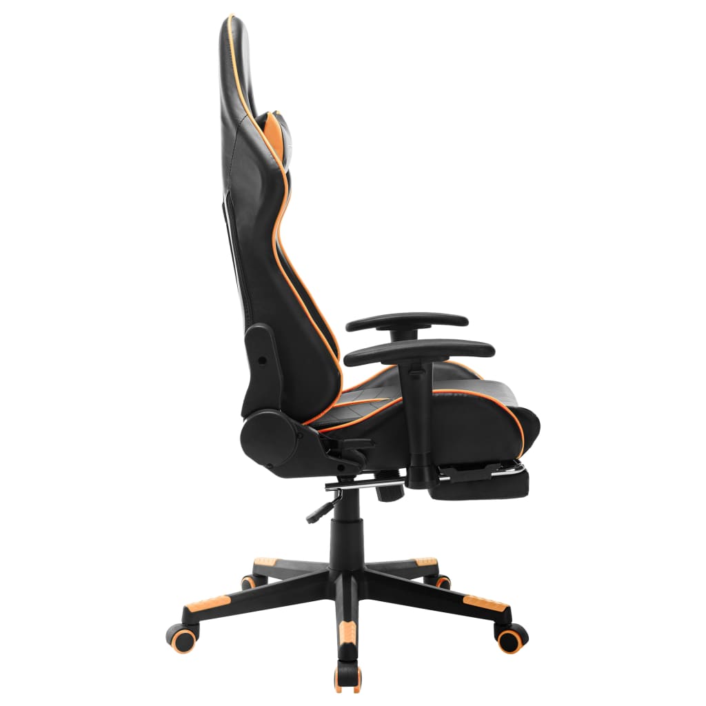 Scaun gaming cu suport picioare, negru/oranj, piele ecologică