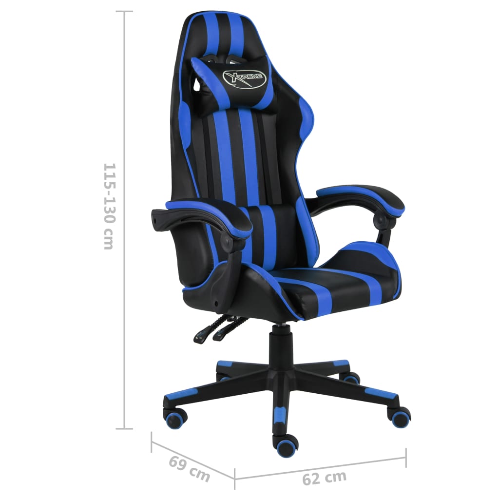 Žaidimų kėdė, juodos ir mėlynos spalvos, dirbtinė oda | Stepinfit