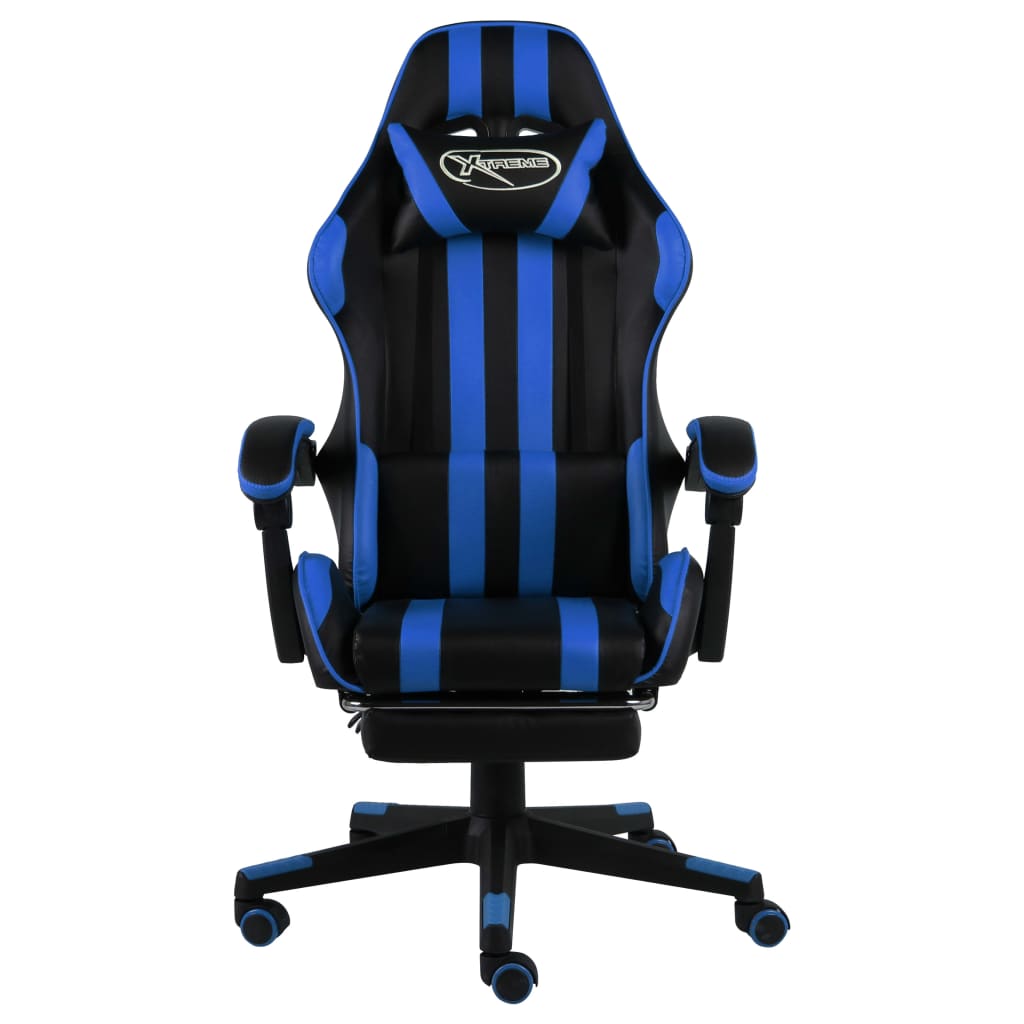 vidaXL biroja krēsls ar kāju balstu, melna un zila mākslīgā āda