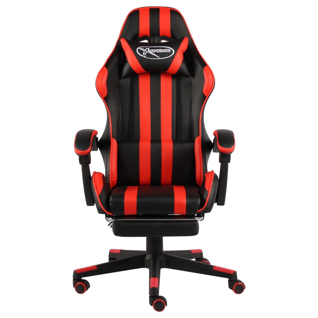  Herná stolička s opierkou na nohy čierna a červená umelá koža