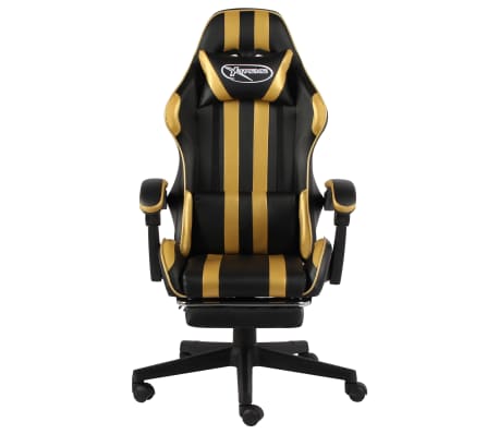 vidaXL Silla gaming con reposapiés cuero sintético negro y dorado